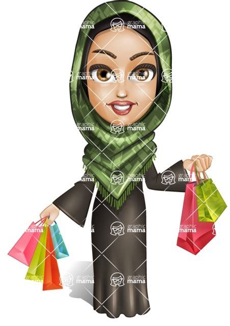 Young Muslim Woman Cartoon Vector Character 102 Cartoon Poses Shopping Graphicmama