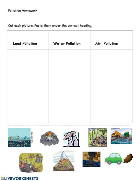 The air pollution of the evening environment by anthropogenic illumination is actually called lightweight air pollution. Sorting Types of Pollution worksheet