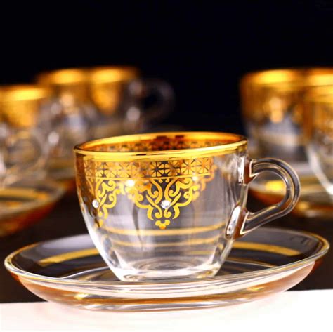 Gold Espresso Size Turkish Coffee Cups Set For Six Person | FairTurk.com
