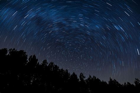 Night Star Trails Starry Sky Milky Way Galaxy Space Trees