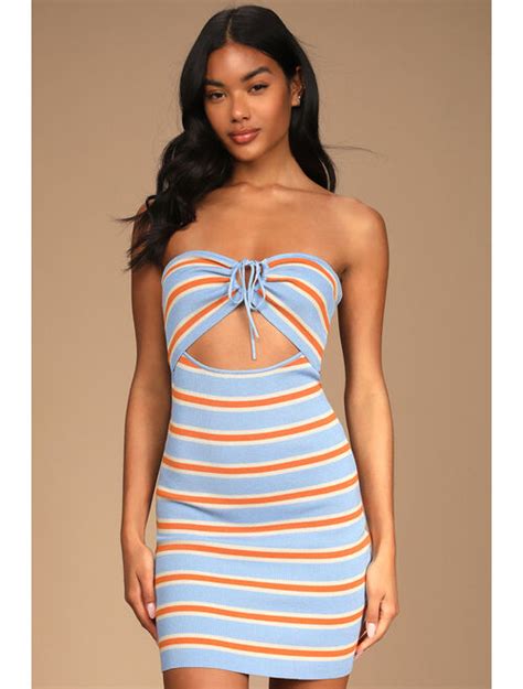 buy lulus get the trend light blue striped cutout strapless bodycon dress online topofstyle