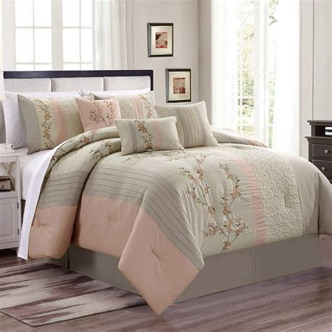 Chezmoi Collection Linnea 7 Piece Luxury Cherry Blossom Floral Embroidery Bedding Comforter Set