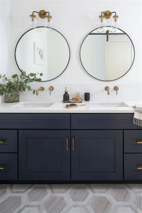 See more ideas about blue vanity bathroom inspiration bathrooms remodel. Dark blue cabinets ️ | Bathroom vanity designs, Double ...