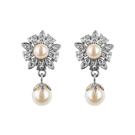 antique style flower pearl clip on earrings by katherine swaine