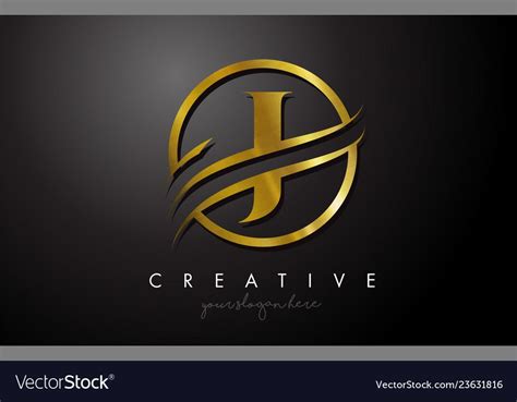 J Golden Letter Logo Design With Circle Swoosh Vector Image Aff
