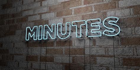 Minutes Glowing Neon Sign On Stonework Wall 3d