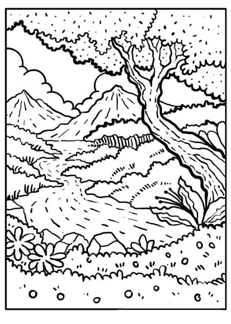 Mountain River Coloring Page Download Print Or Color Online For Free