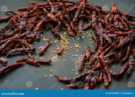Dried Pods Of Chili Peppers Of Different Varieties Stock Image Image