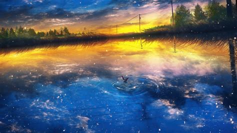 Beautiful Anime Sunet Scenery Lake Sky Reflection 4k 61298 Wallpaper