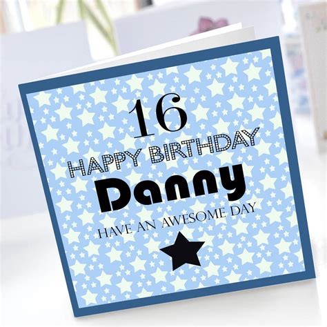 Colorful happy birthday number 16 flat line design. Boys 16th Birthday Star Card By Amanda Hancocks ...
