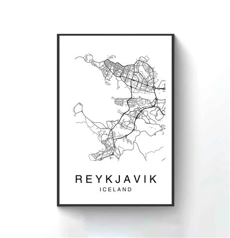 Reykjavik Map Reykjavik City Map Map Poster Map Print Etsy In 2021