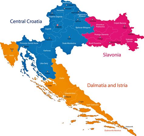 Kroatiaperler tilbyr utleie av feriehus, villaer og leiligheter i kroatia. Kroatien Karte der Regionen und Provinzen - OrangeSmile.com
