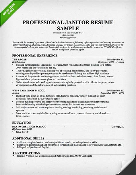 professional janitor resume sample resume genius