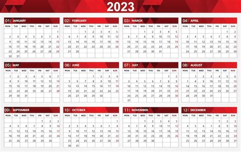 Calendario Planner 2023 Settimana Inizio Lunedì Vettore Premium