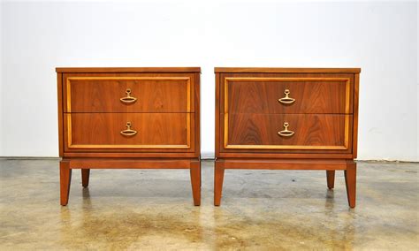Styled with a walnut brown color finish, the nightstand has been constructed from wood. SELECT MODERN: Pair of Dixie Nightstands, Bedside, Side or ...
