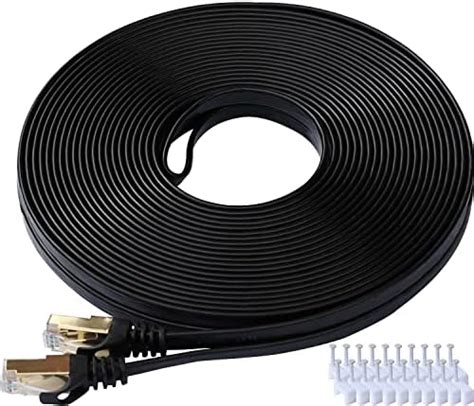 Cat 7 Ethernet Cable 25 Ft Black Flat Gigabit High Speed Gigabit