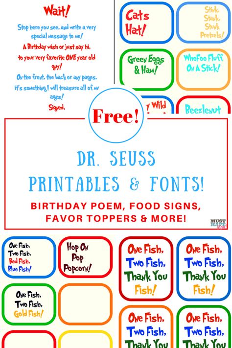 Seuss printables feature some of the many kernels of wisdom from theodore seuss geisel, better known to you and me as dr. Dr. Seuss Birthday party ideas, free Dr Seuss printables ...