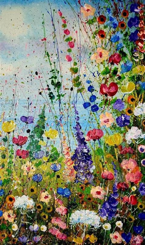 Original Floral Painting Mixed Media Wild Flowers Abstract Etsy Uk