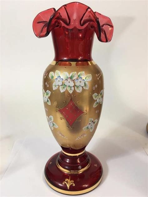 Egermann Czech Bohemian Glass Vase Signed Le Raised Enamel Ruby Red 11 Label Ebay Bohemian