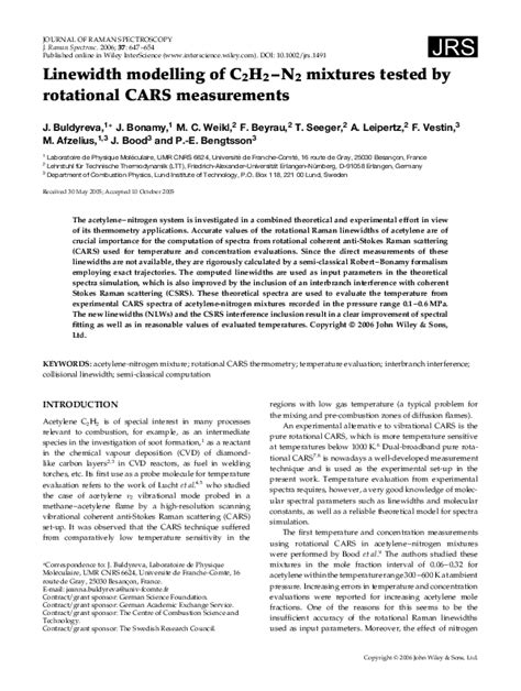 (PDF) Linewidth modelling of C2H2-N2 mixtures tested by rotational CARS ...