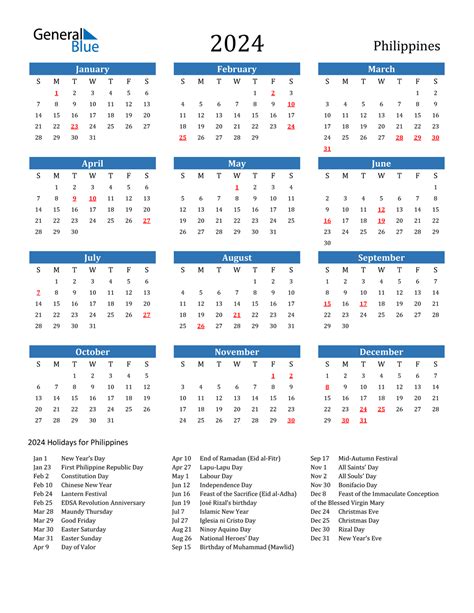 2024 Philippines Calendar With Holidays