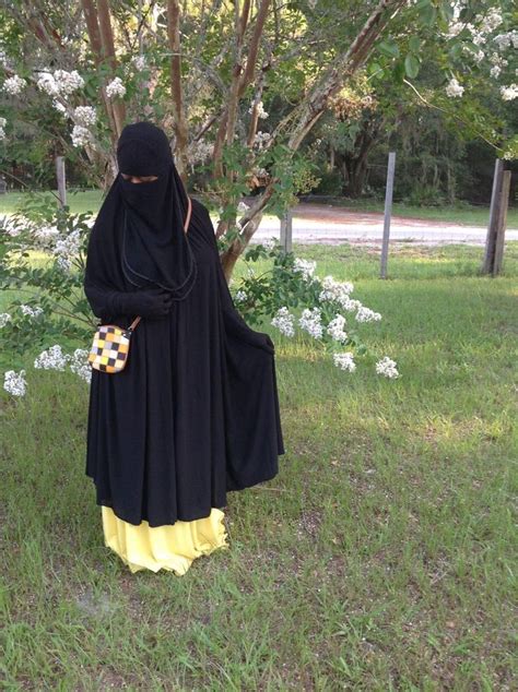 Beautiful Black Niqab And Jilbab With A Light Yellow Abaya