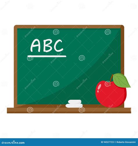 Chalkboard With Apple Flat Icon On White Stock Vector Illustration Of
