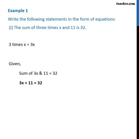 Example 1 Write Statements In Form Of Equationsi The Sum Of Three