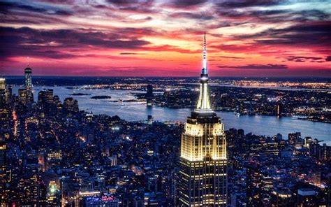 Download Wallpapers Empire State Building New York Evening Sunset