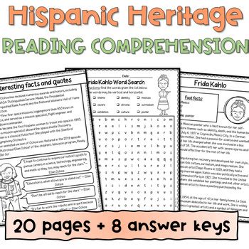 Hispanic Heritage Month Reading Comprehension Frida Kahlo Ellen Ochoa