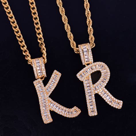 Lab Diamond Micro Pave 14k Rose Gold Silver Baguette Initials Letters