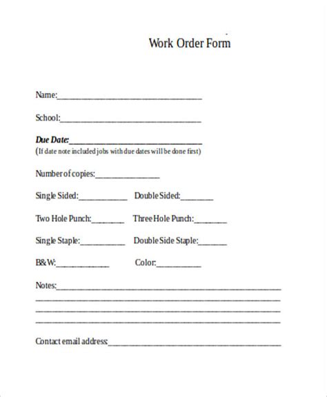 Free 18 Work Order Forms In Ms Word