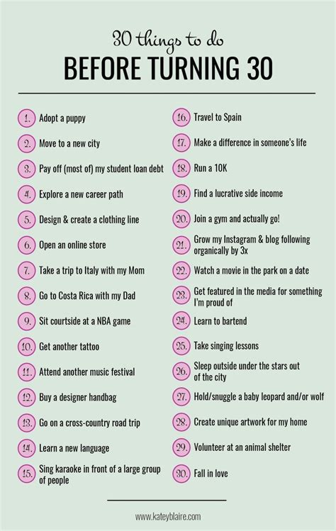 30 Things To Do Before Turning 30 Bucket List Katey Blaire