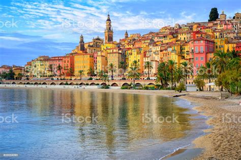 Colorful Medieval Town Menton On Riviera Mediterranean Sea France Stock