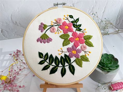 Floral Embroidery Kit Beginnerfull Kit With Ringmodern Etsy