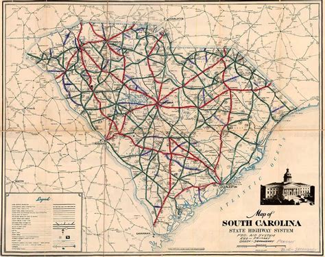 South Carolina Roads And Highways Sc Road Map 1936
