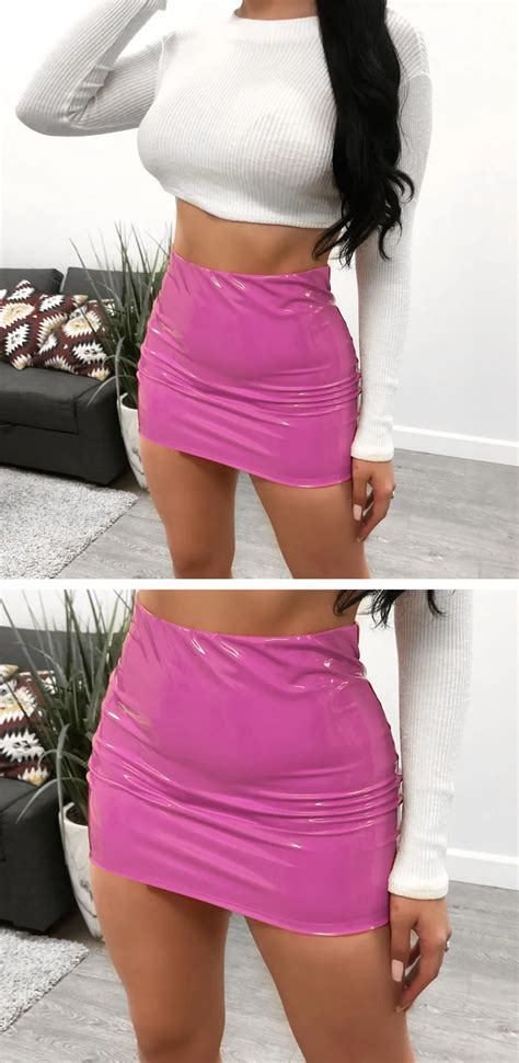 2019 New Arrival Womens Sexy High Waist Fau Leather Tight Mini Skirt 4