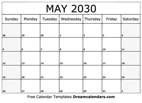 May 2030 Calendar Free Printable With Holidays And Observances