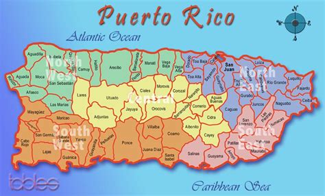 Color Coded Map Of The Five Major Regions Of Puerto Rico And The