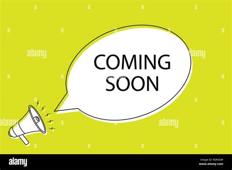 Coming Soon Speech Bubble In Cartoon Style Male With Megaphone Stock