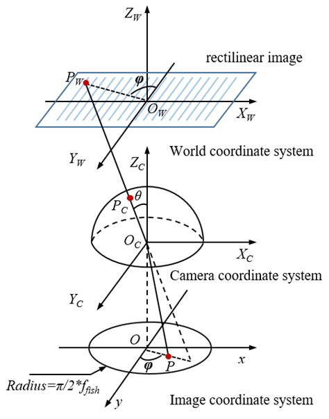 Projection Model Of Fisheye Camera P W Is A Point On A Rectilinear