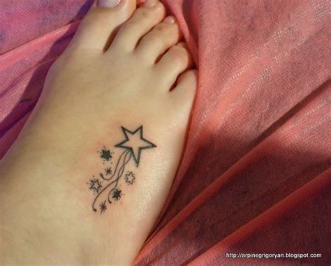 Star tattoo designs are not longer created by sailors. Cute Girls Shooting Stars Tattoo on Foot - | TattooMagz ...