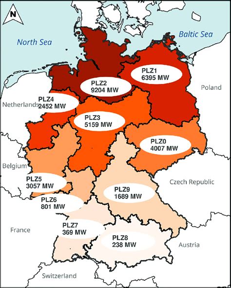 Map Of Germanys 10 Main Postal Code Zones Plz And Their Total