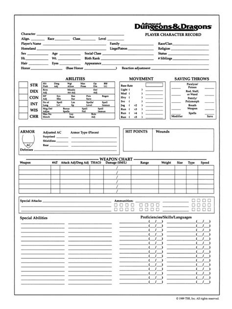 Adandd 2e Character Sheet Pdf