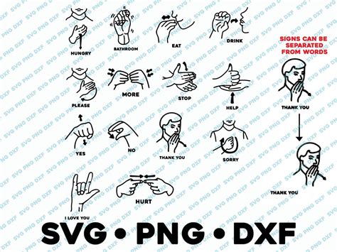 Common Words Sign Language Bundle Svg Png Dxf Cut File For Etsy
