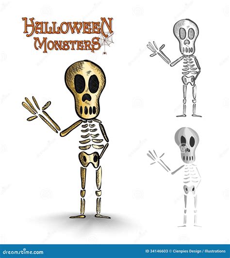 Halloween Monsters Spooky Human Skeleton Eps10 File Stock Photos