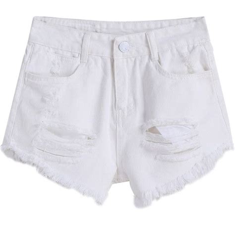 Sheinsheinside White Ripped Tassel Denim Shorts White Ripped Shorts