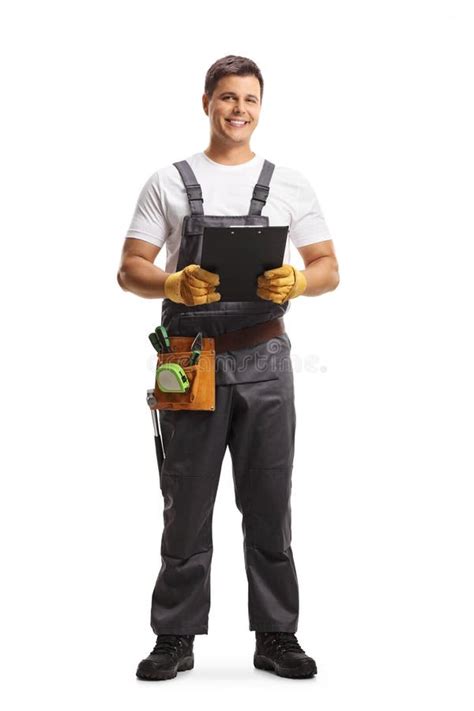 Repairman With A Clipboard Holding Stacks Of Money Stock Image Image