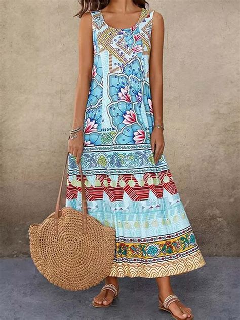 Women Floral Vintage Summer Maxi Weaving Dress In 2022 Vintage Print