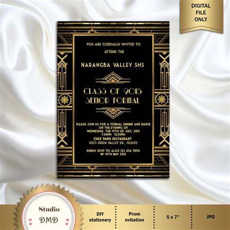 Great Gatsby Style Art Deco Prom Invitation 1920s